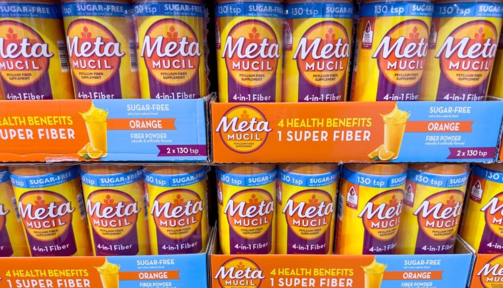 A view of several packages of Metamucil on display at a local retail store.