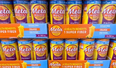 A view of several packages of Metamucil on display at a local retail store.