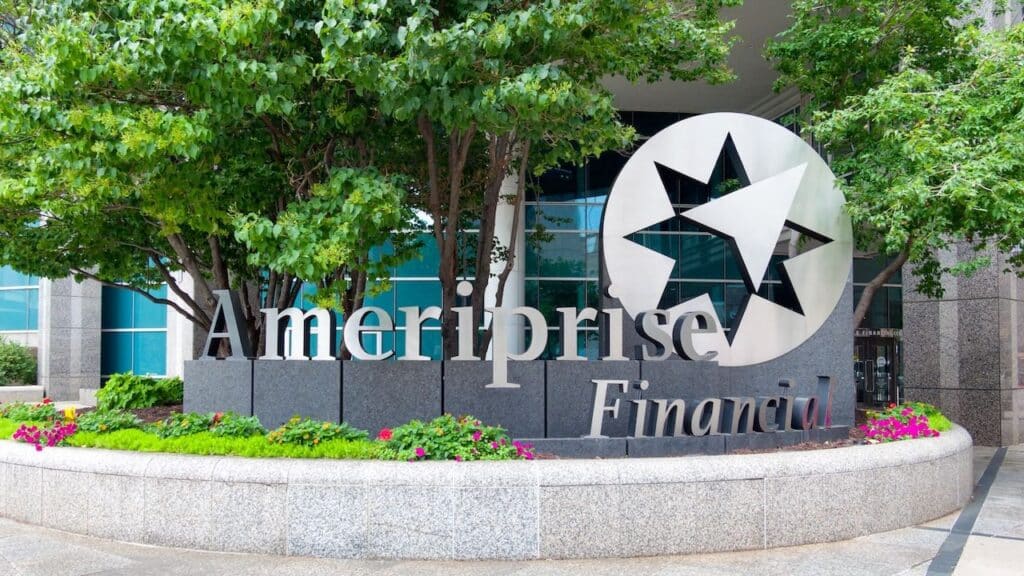 Ameriprise Financial Services headquarters exterior and trademark logo.