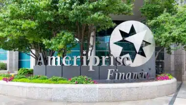 Ameriprise Financial Services headquarters exterior and trademark logo.