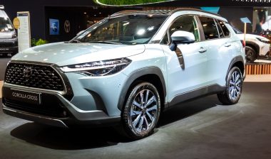 Toyota Corolla Cross (2025) hybrid car at the Brussels Motor Show.