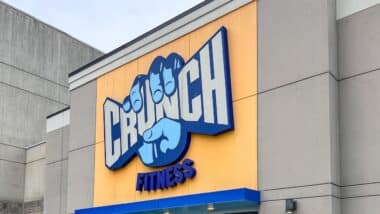 Exterior of Crunch Fitness gym showing entrance