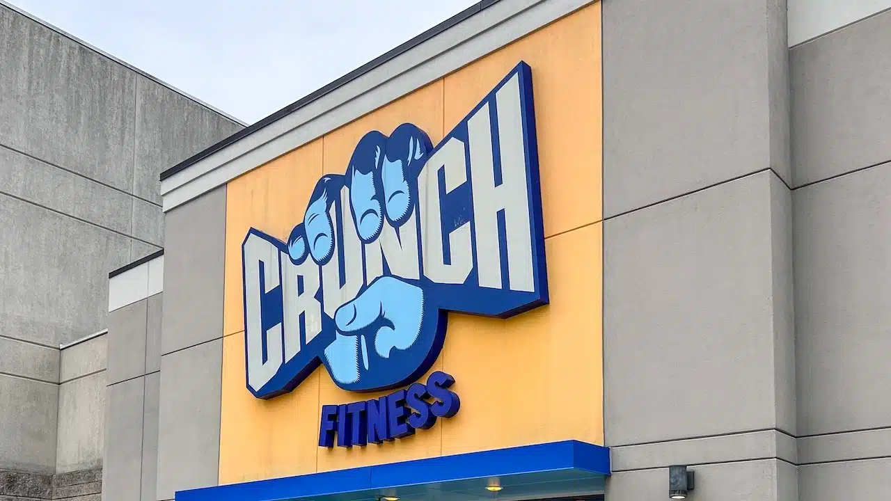 Exterior of Crunch Fitness gym showing entrance
