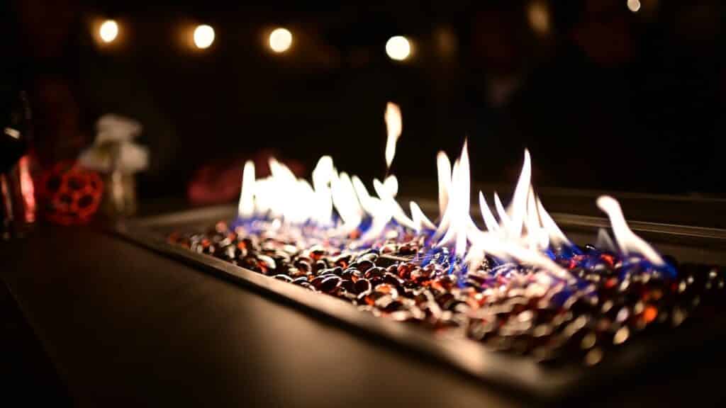 table and chairs with fire pit
