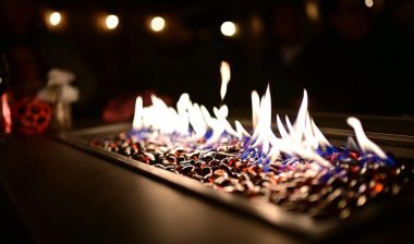 table and chairs with fire pit