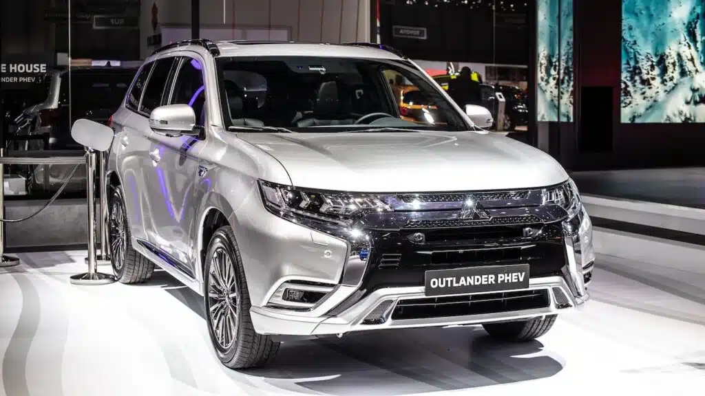 metallic silver new Mitsubishi Outlander PHEV EV S-AWC at Geneva International Motor Show