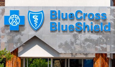 BlueCross BlueShield medical clinic exterior and trademark logo.