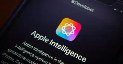 Apple Intelligence website is displayed in an iPhone. Apple Intelligence is AI system features designed to enhance UX across its devices (iPhone, iPad, and Mac)