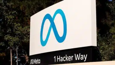 Meta logo sign near Meta Platforms headquarters