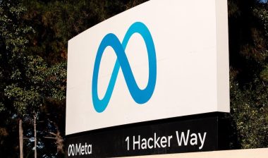 Meta logo sign near Meta Platforms headquarters