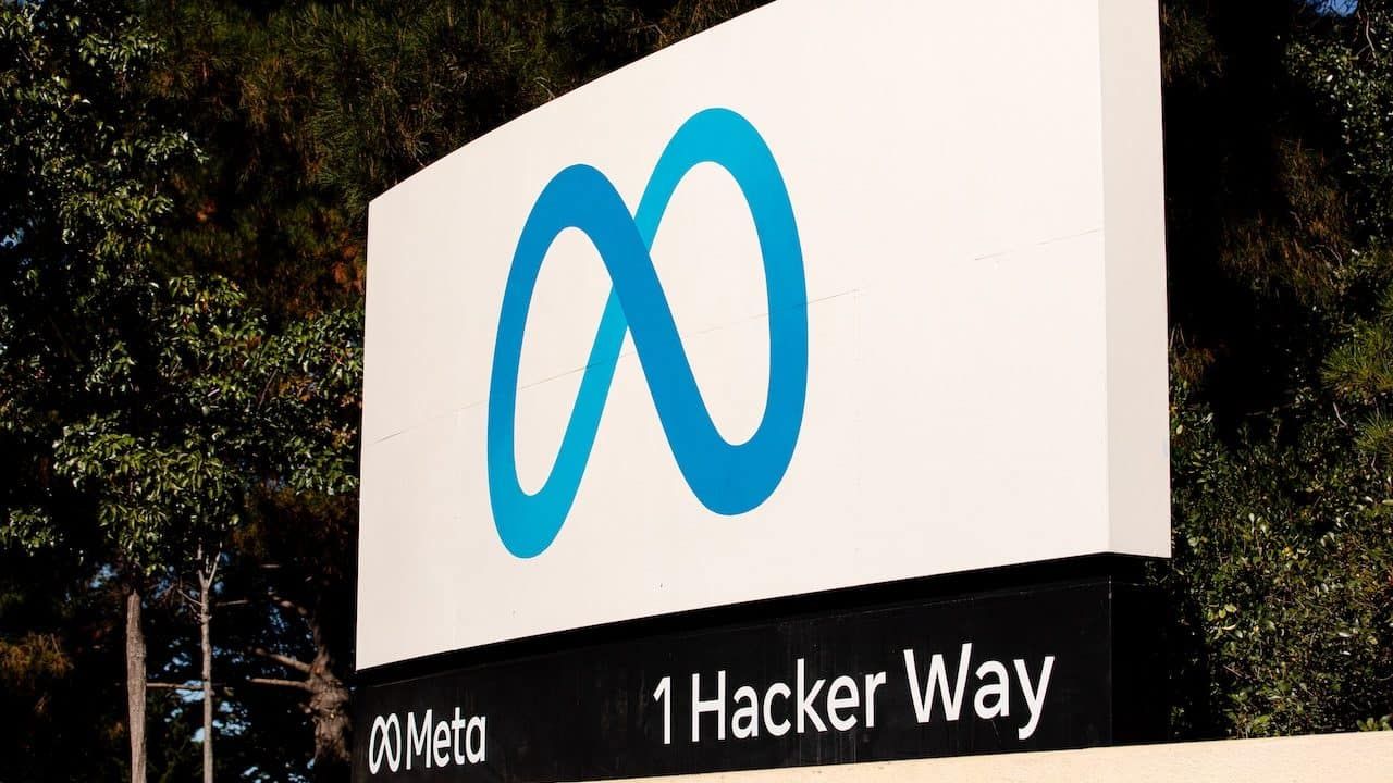 Meta logo sign near Meta Platforms headquarters