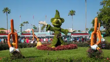 The Mickey Mouse fantasy with the dancing brooms, topiar, Hollywood Studios amusement park, Disney World, Kissimmee, Florida