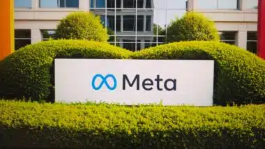 Meta company sign in front of the headquarters building in menlo park