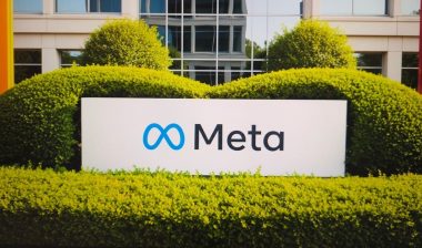 Meta company sign in front of the headquarters building in menlo park