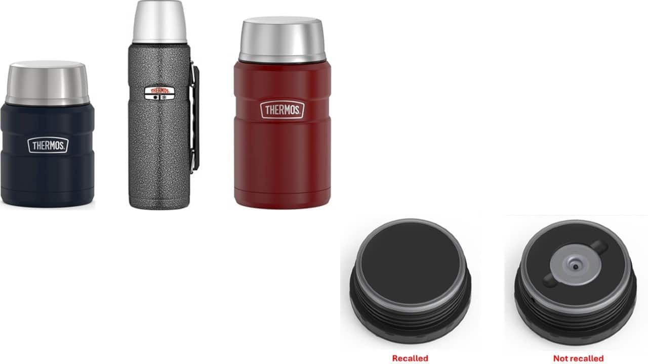 Recalled Thermos 16-oz Stainless King Food Jar (SK3000), 40-oz Sportsman Food & Beverage Bottle (SK3010), and 24-oz Stainless King Food Jar (SK3020)
