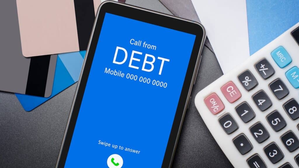 Top view of incoming call on smart phone screen from Creditor.