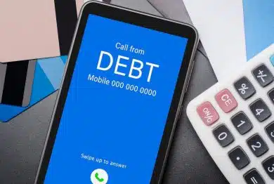 Top view of incoming call on smart phone screen from Creditor.
