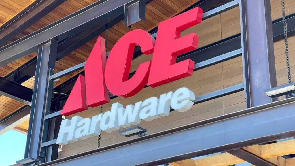 Sign over entrance to Ace Hardware retail store