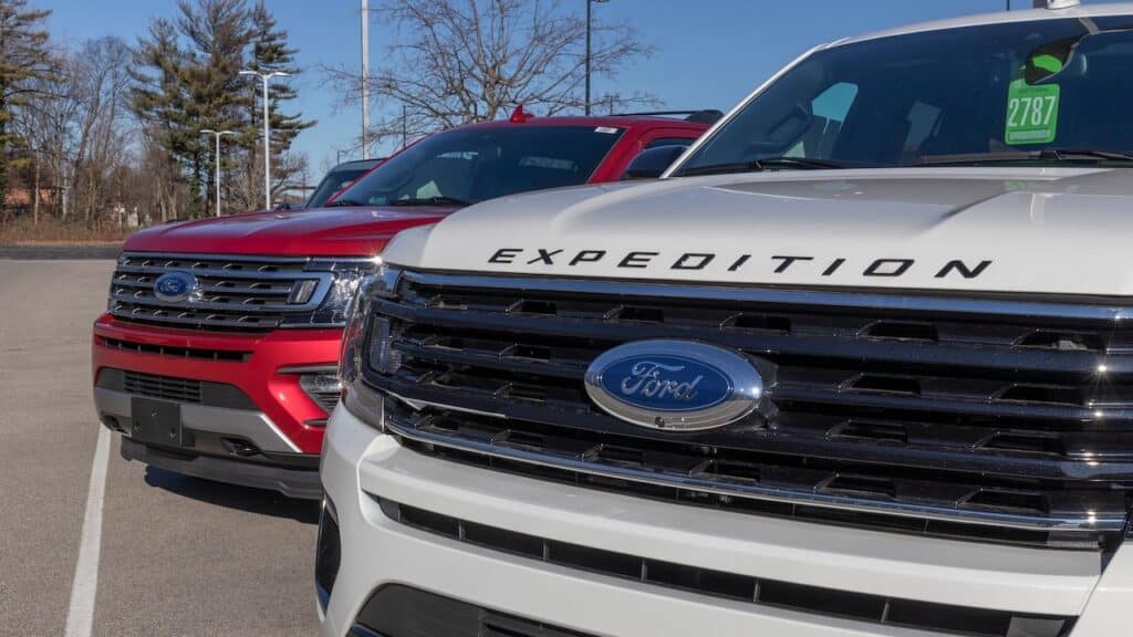 Ford Expedition SUV display at a dealership.