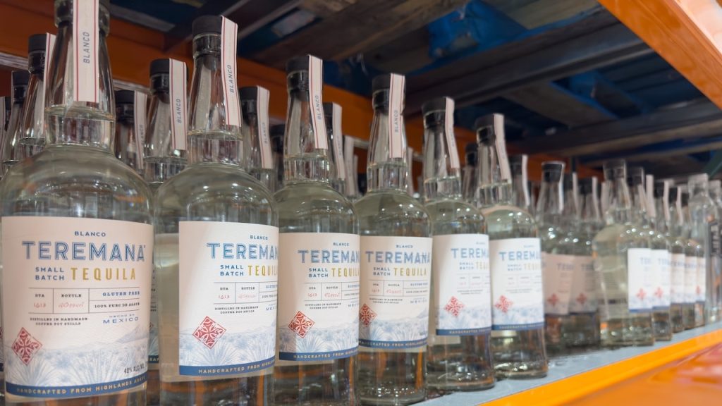 A view of several bottles of Teremana tequila blanco, on display at a local grocery store