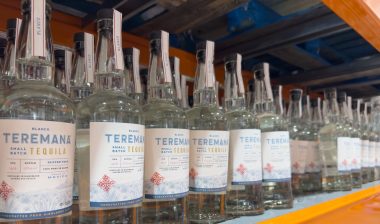 A view of several bottles of Teremana tequila blanco, on display at a local grocery store