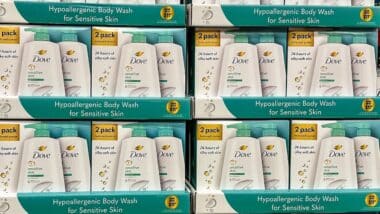 Bottles of Dove Sensitive Skin liquid soap