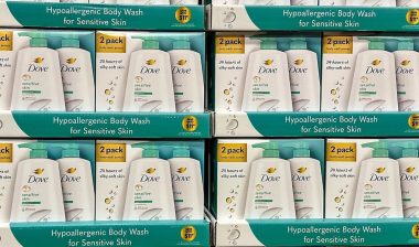 Bottles of Dove Sensitive Skin liquid soap
