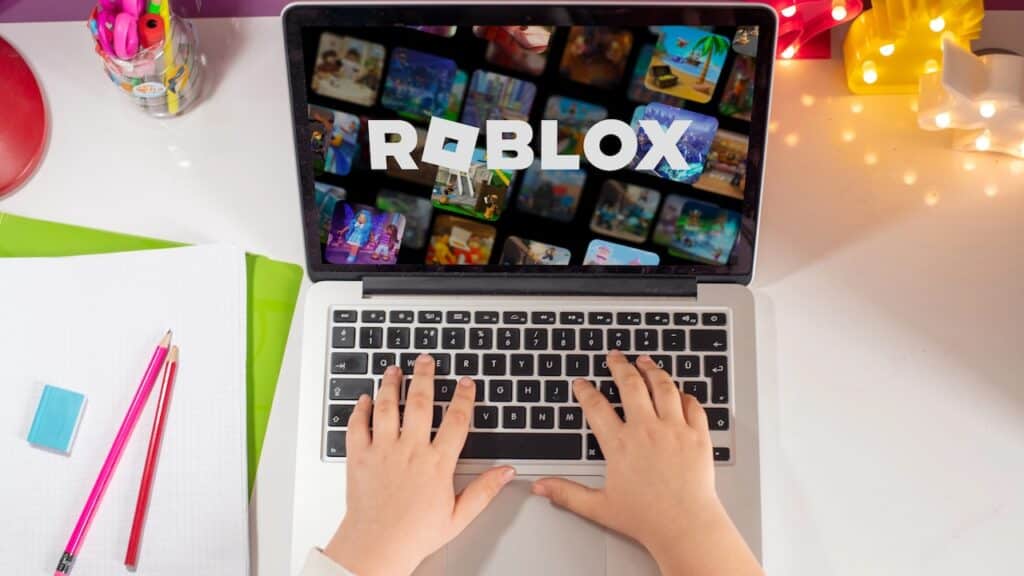 Little girl playing Roblox