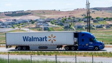 A Walmart trailer travels northbound on Interstate 15 in Santaquin, Utah, United States.
