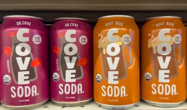 A view of several cans of Cove soda, at the store.