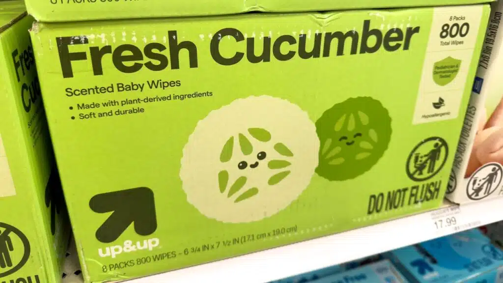 Up And Up Fresh Cucumber Baby Wipes Packaging Close Up.