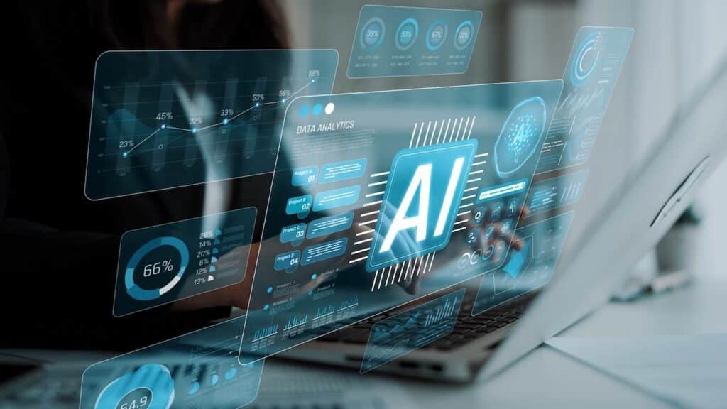Data Analytics Interface with AI Technology Concept Overlaid