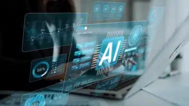 Data Analytics Interface with AI Technology Concept Overlaid