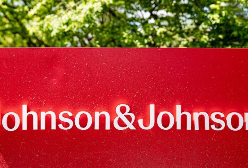 Close up of Johnson and Johnson corporate sign outdoors.