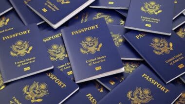 USA passport background. Immigration or travel concept.