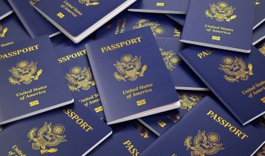 USA passport background. Immigration or travel concept.