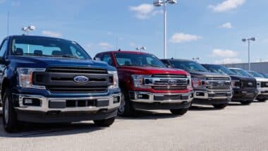 Ford F150 display at a dealership.