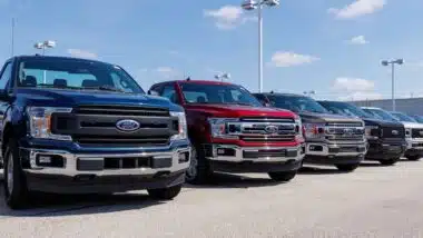 Ford F150 display at a dealership.
