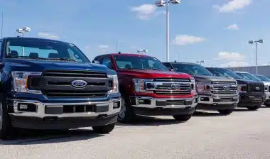 Ford F150 display at a dealership.