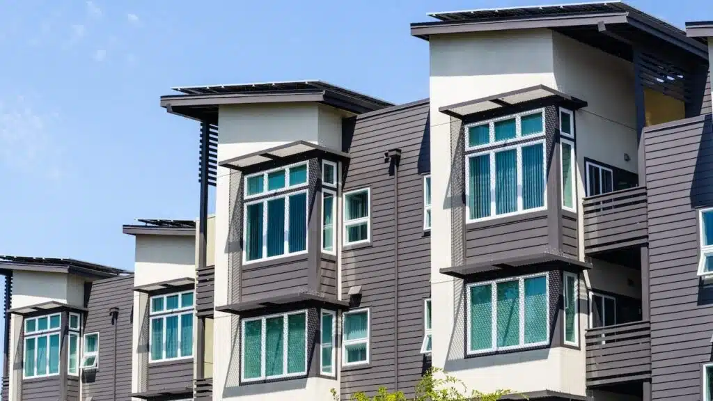 Exterior view of multifamily residential building.