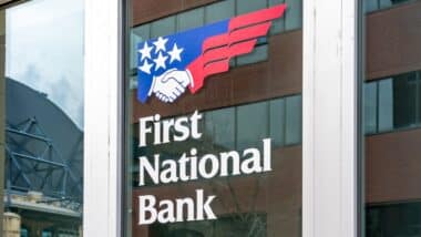 Sign and logo of First National Bank