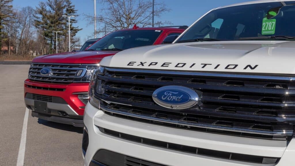 Ford Expedition SUV display at a dealership.
