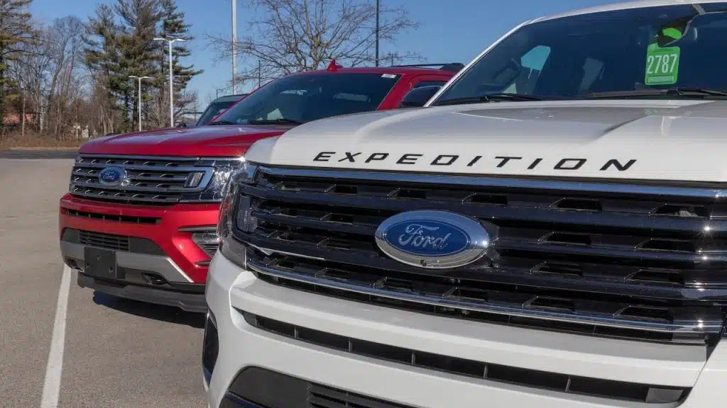 Ford Expedition SUV display at a dealership.