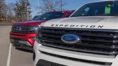 Ford Expedition SUV display at a dealership.