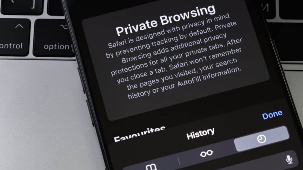 Apple iPhone with browser Safari history, cookies and other browsing data.