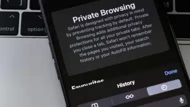 Apple iPhone with browser Safari history, cookies and other browsing data.