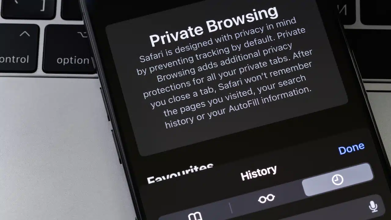 Apple iPhone with browser Safari history, cookies and other browsing data.