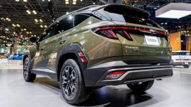 2025 Hyundai Tucson olive green car at New York International Auto Show