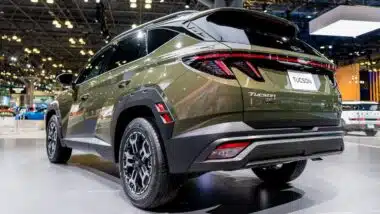 2025 Hyundai Tucson olive green car at New York International Auto Show