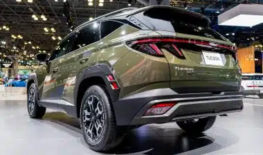 2025 Hyundai Tucson olive green car at New York International Auto Show